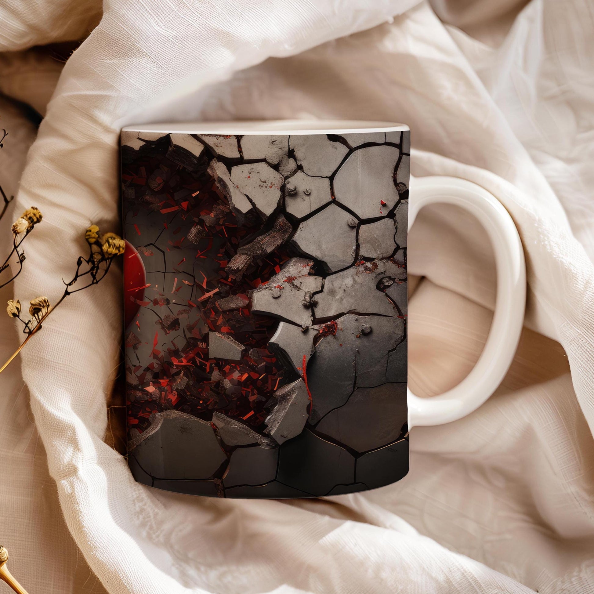 Heart 11 oz ceramic coffee mug with romantic Valentine design
