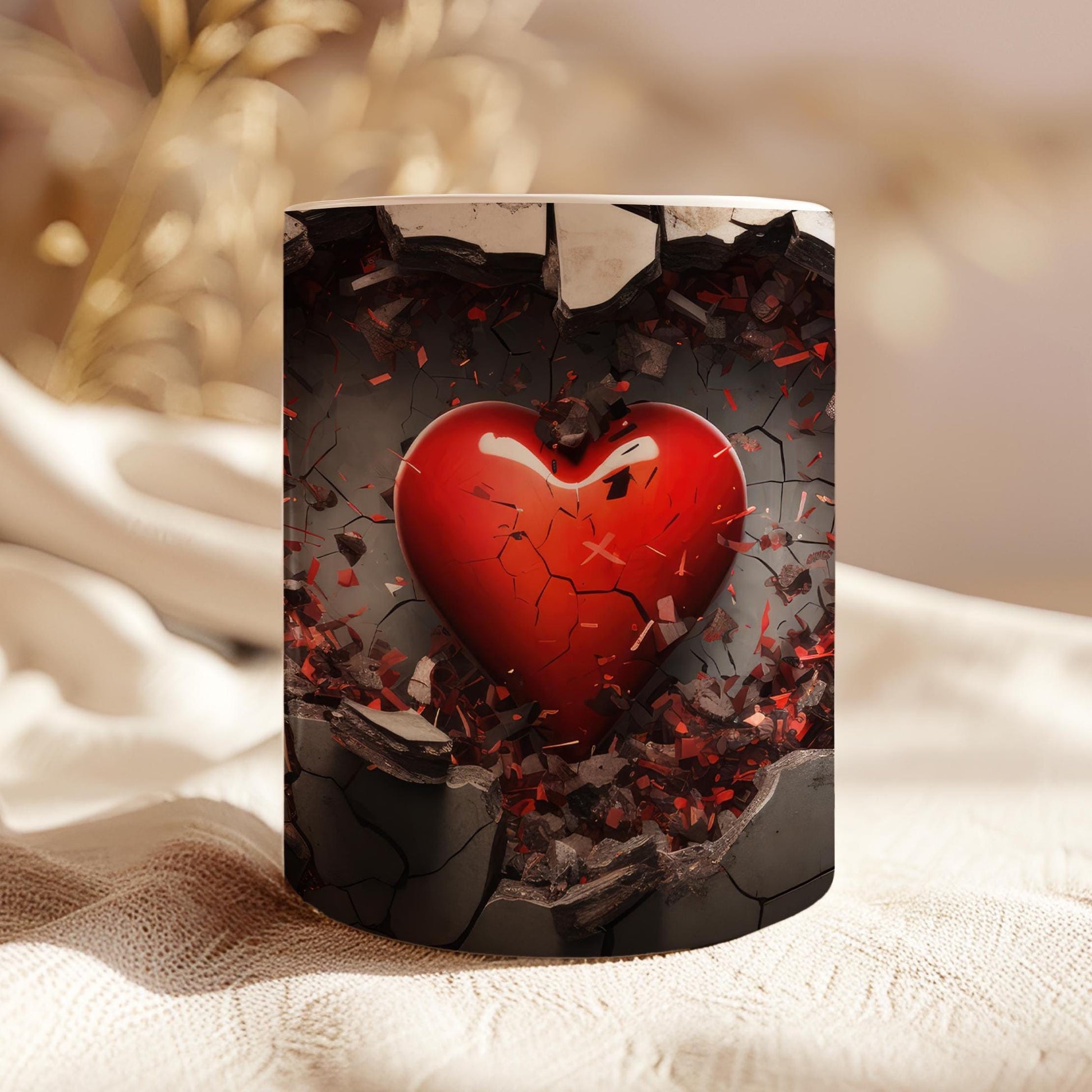 Heart 11 oz ceramic coffee mug with romantic Valentine design