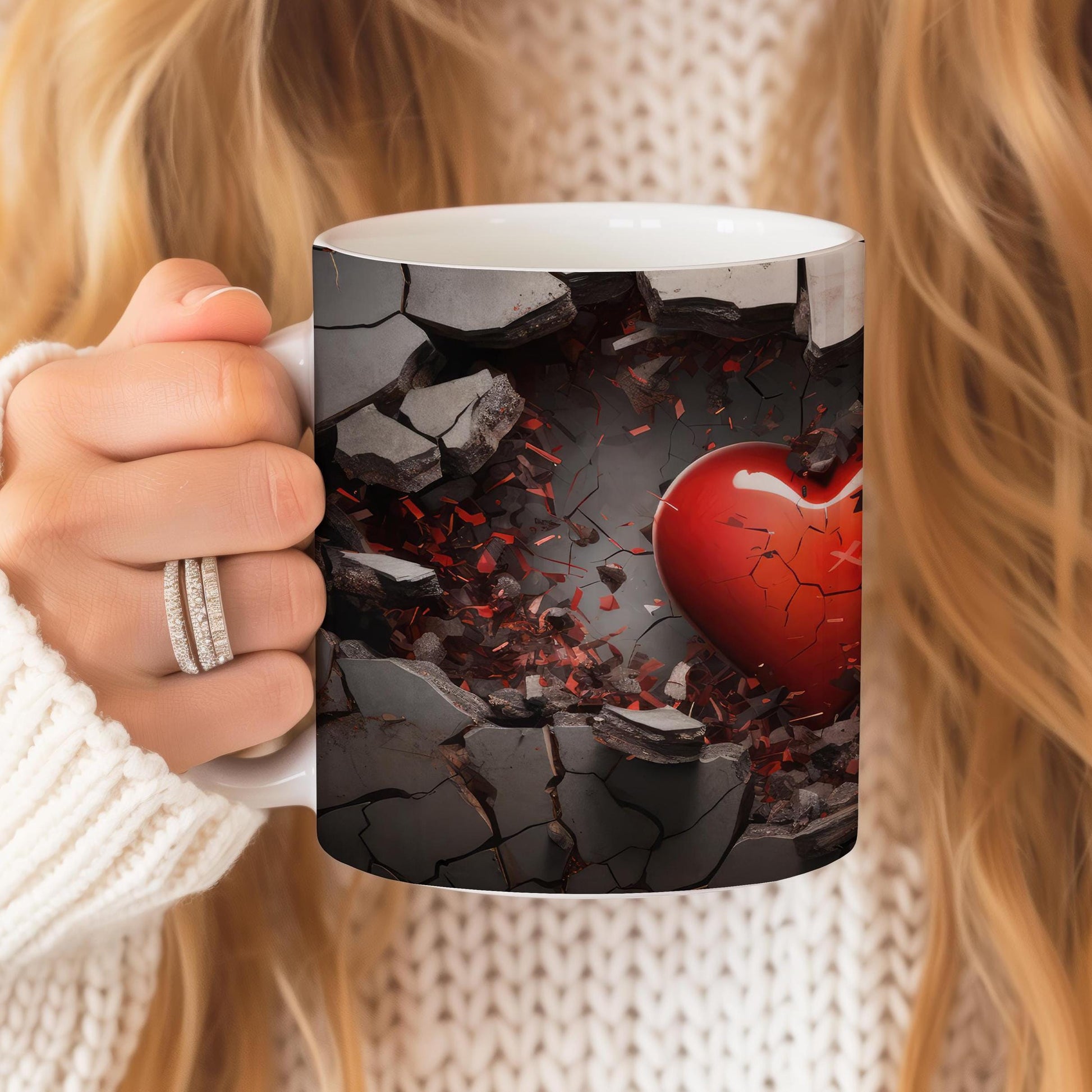 Heart 11 oz ceramic coffee mug with romantic Valentine design