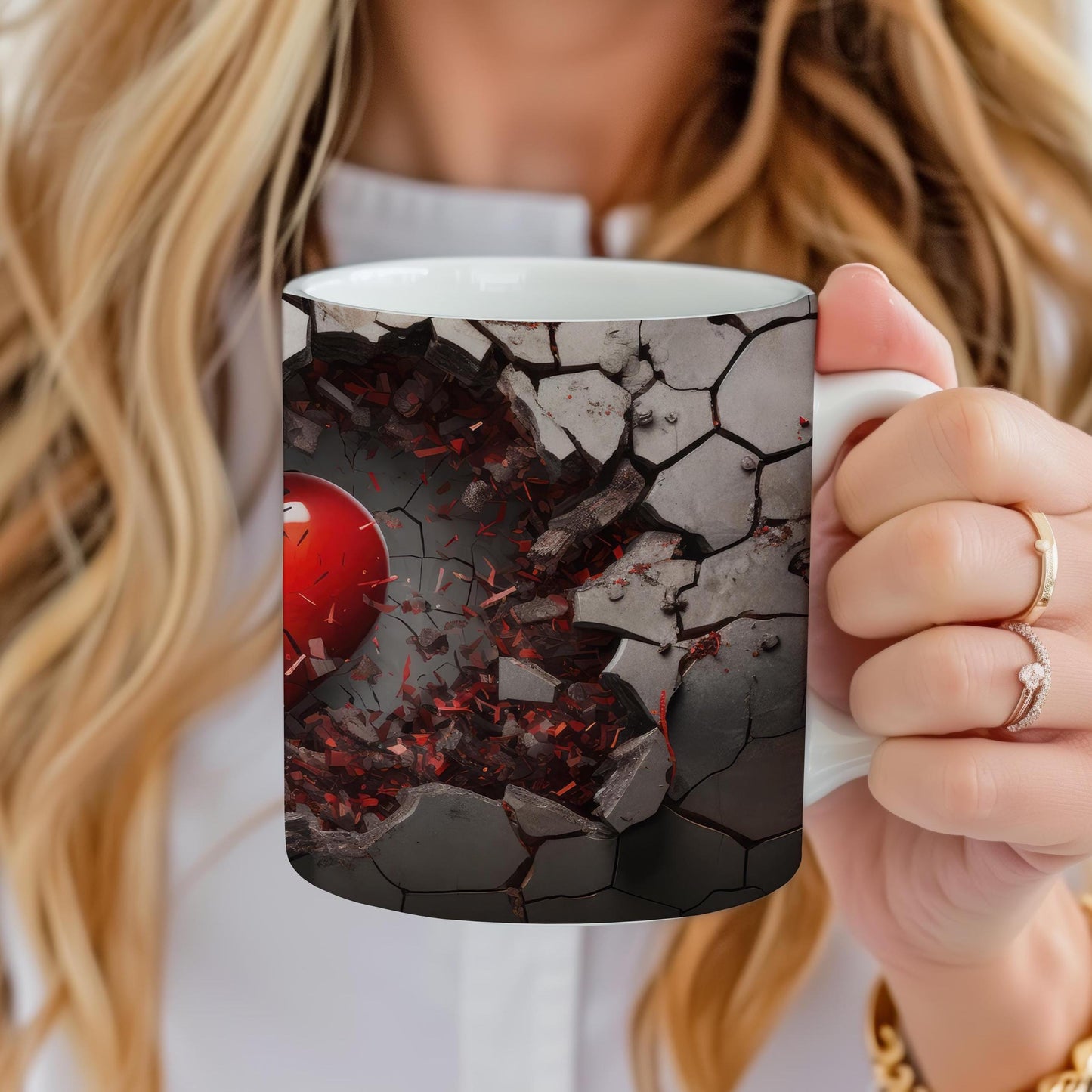 Heart 11 oz ceramic coffee mug with romantic Valentine design