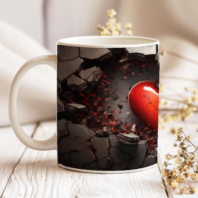 Heart 11 oz ceramic coffee mug with romantic Valentine design