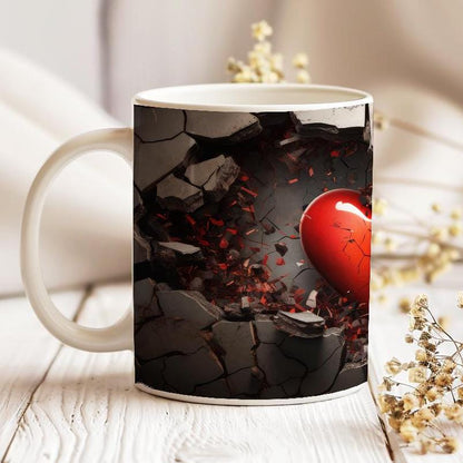 Heart 11 oz ceramic coffee mug with romantic Valentine design