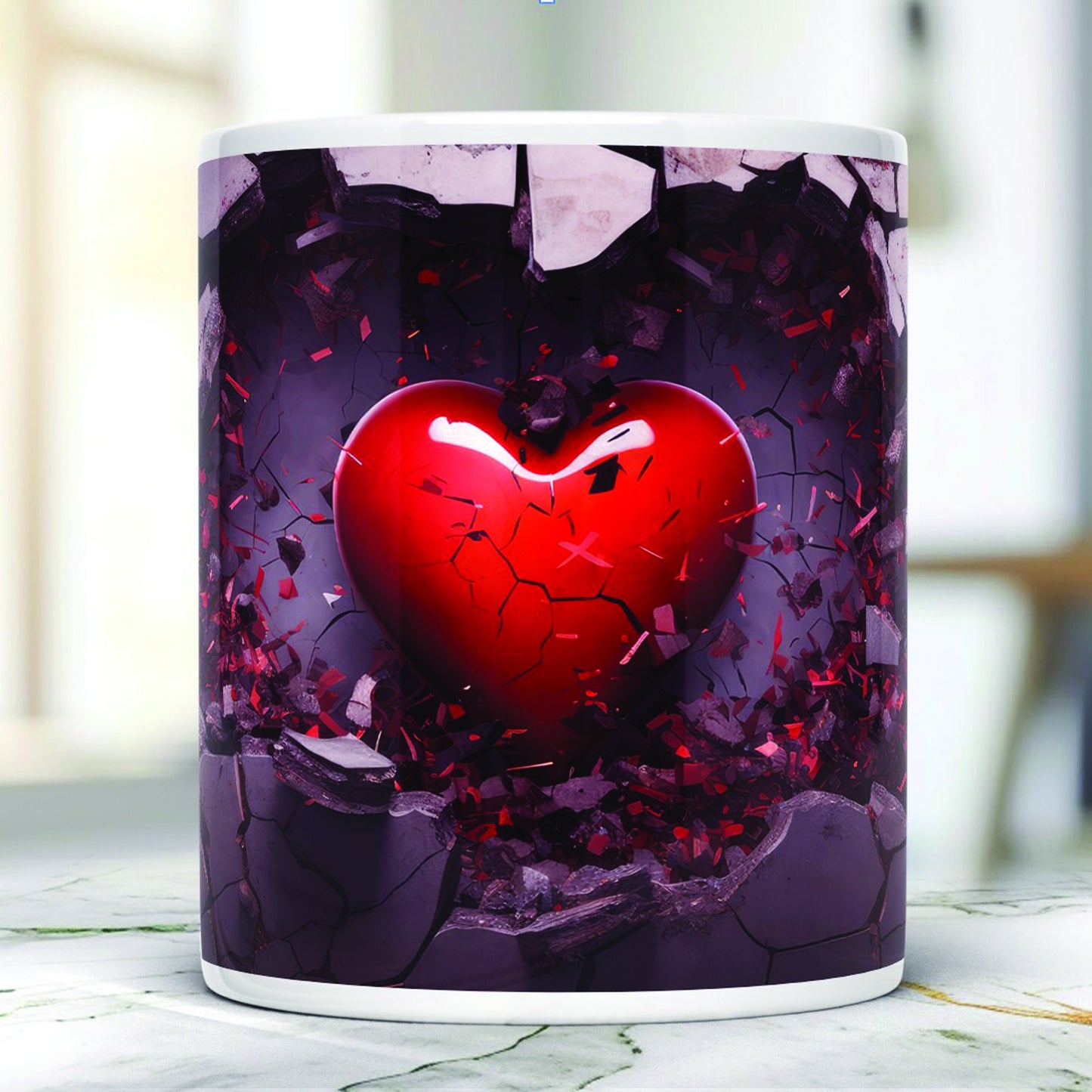 Heart 11 oz ceramic coffee mug with romantic Valentine design