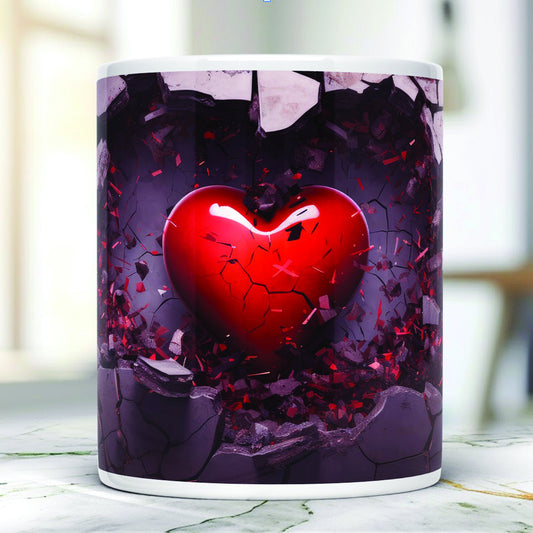 Heart 11 oz ceramic coffee mug with romantic Valentine design