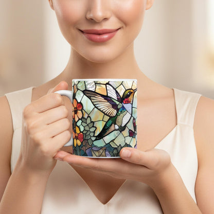 Hummingbird Stained Glass Effect Coffee Mug Custom Nature Lover Gift