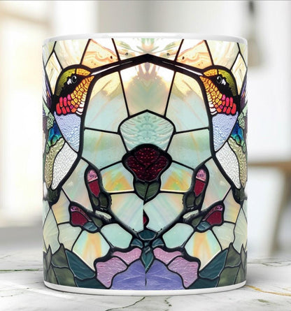 Hummingbird Stained Glass Mug, Birds Lover Tea Cup, Nature Lover Gift, Decorative Ceramic Mug 11 Oz, Hummingbird Mug Gift, Mug Idea Gift