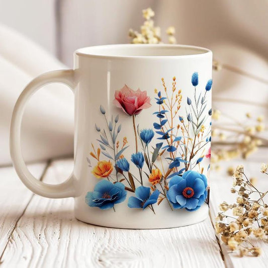 Pressed Flowers Mug, Boho Wildflowers Cottagecore Coffee Mug, Flower Garden Lover, Gift For Her, Botanical, Spring Floral Nature