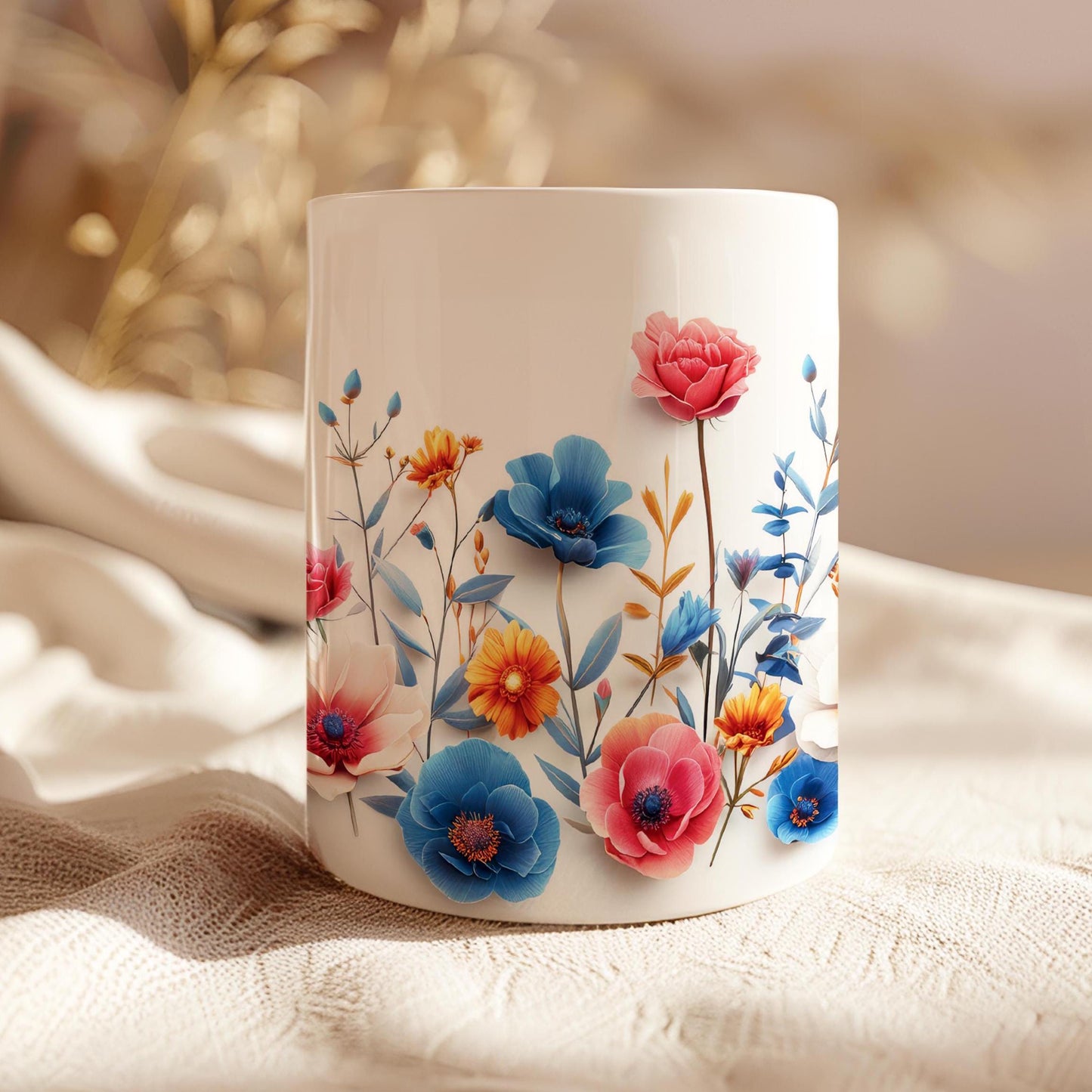 Pressed Flowers Mug, Boho Wildflowers Cottagecore Coffee Mug, Flower Garden Lover, Gift For Her, Botanical, Spring Floral Nature