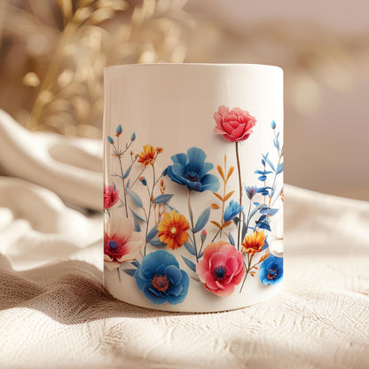 Pressed Flowers Mug, Boho Wildflowers Cottagecore Coffee Mug, Flower Garden Lover, Gift For Her, Botanical, Spring Floral Nature