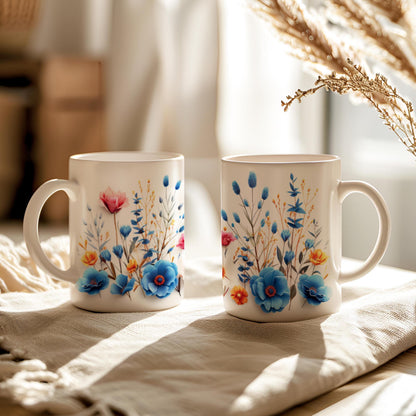 Pressed Flowers Mug, Boho Wildflowers Cottagecore Coffee Mug, Flower Garden Lover, Gift For Her, Botanical, Spring Floral Nature