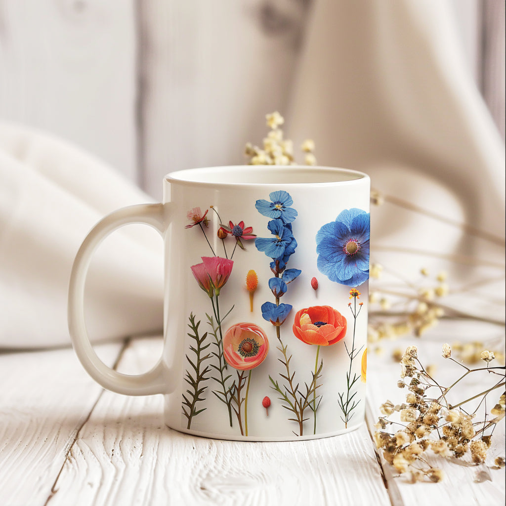 Pressed Flowers Effect Ceramic Mug