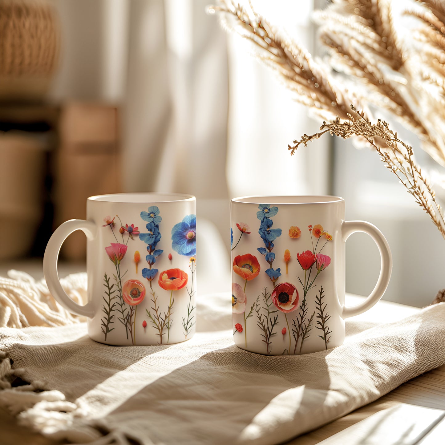 Pressed Flowers Effect Ceramic Mug