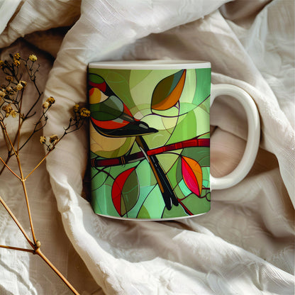 Birds Stained Glass Mug, Perfect Gift for Bird Enthusiast, Nature Lover, Ceramic 11 Oz Birds Coffee Mug, Tea Cup With Bird Image