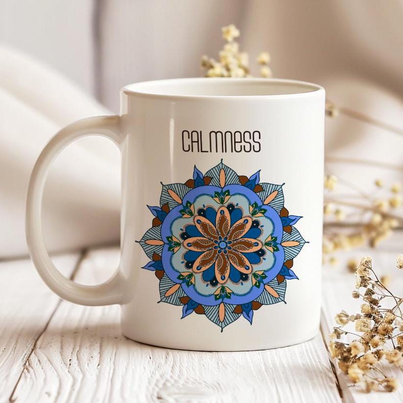 Oriental Mandala Mug, Blue Mandala Calmness Tea Cup, Gift for Yoga Enthusiast, Ceramic Mug 11 Oz, Art Lover , Mandala Mug, Coffee Lover Gift