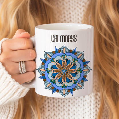 Oriental Mandala Mug, Blue Mandala Calmness Tea Cup, Gift for Yoga Enthusiast, Ceramic Mug 11 Oz, Art Lover , Mandala Mug, Coffee Lover Gift
