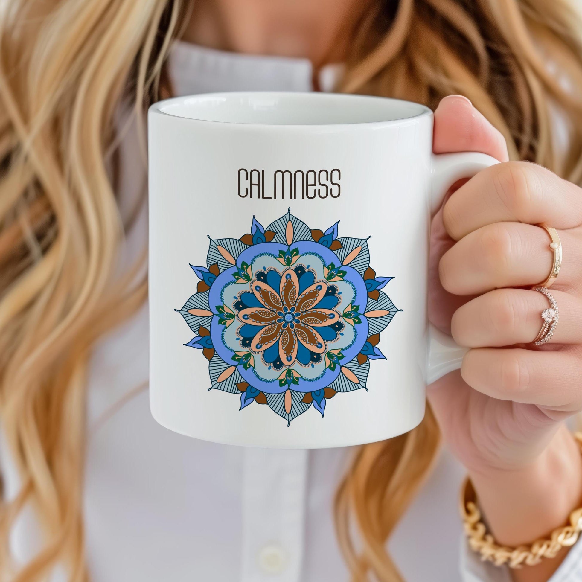 Oriental Mandala Mug, Blue Mandala Calmness Tea Cup, Gift for Yoga Enthusiast, Ceramic Mug 11 Oz, Art Lover , Mandala Mug, Coffee Lover Gift