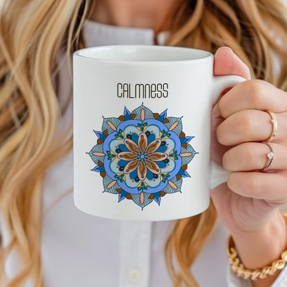 Oriental Mandala Mug, Blue Mandala Calmness Tea Cup, Gift for Yoga Enthusiast, Ceramic Mug 11 Oz, Art Lover , Mandala Mug, Coffee Lover Gift