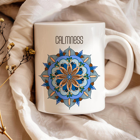 Oriental Mandala Mug, Blue Mandala Calmness Tea Cup, Gift for Yoga Enthusiast, Ceramic Mug 11 Oz, Art Lover , Mandala Mug, Coffee Lover Gift