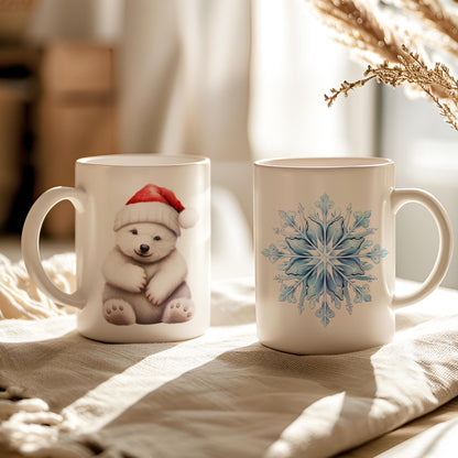 Christmas Bear Mug, Ceramic 11 Oz Tea Cup, Christmas Eve Box Idea, HotChocolate Mug, Gift for Kids, Winter Mug with Polar Bear