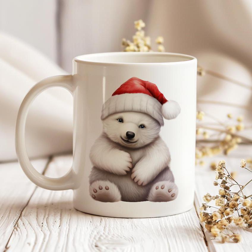 Christmas Bear Mug, Ceramic 11 Oz Tea Cup, Christmas Eve Box Idea, HotChocolate Mug, Gift for Kids, Winter Mug with Polar Bear