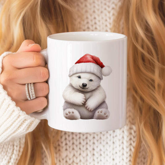 Christmas Bear Mug, Ceramic 11 Oz Tea Cup, Christmas Eve Box Idea, HotChocolate Mug, Gift for Kids, Winter Mug with Polar Bear