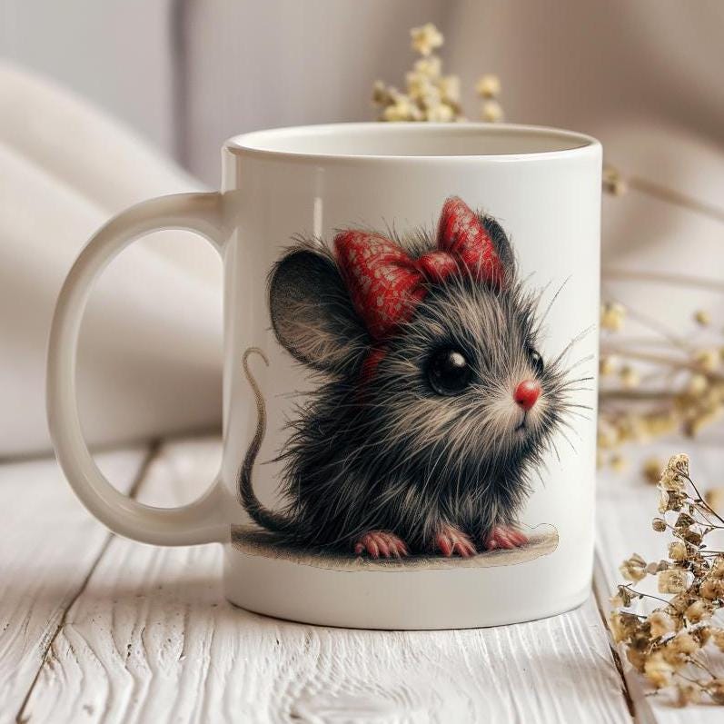 Cute Mouse Mug, Shaggy Mouse 11 Oz Mug, Ceramic Tea Cup, Coffee Mug, Ready as Gift, Christmas Gift, Coffee Lover Gift, Animals Lover Gift