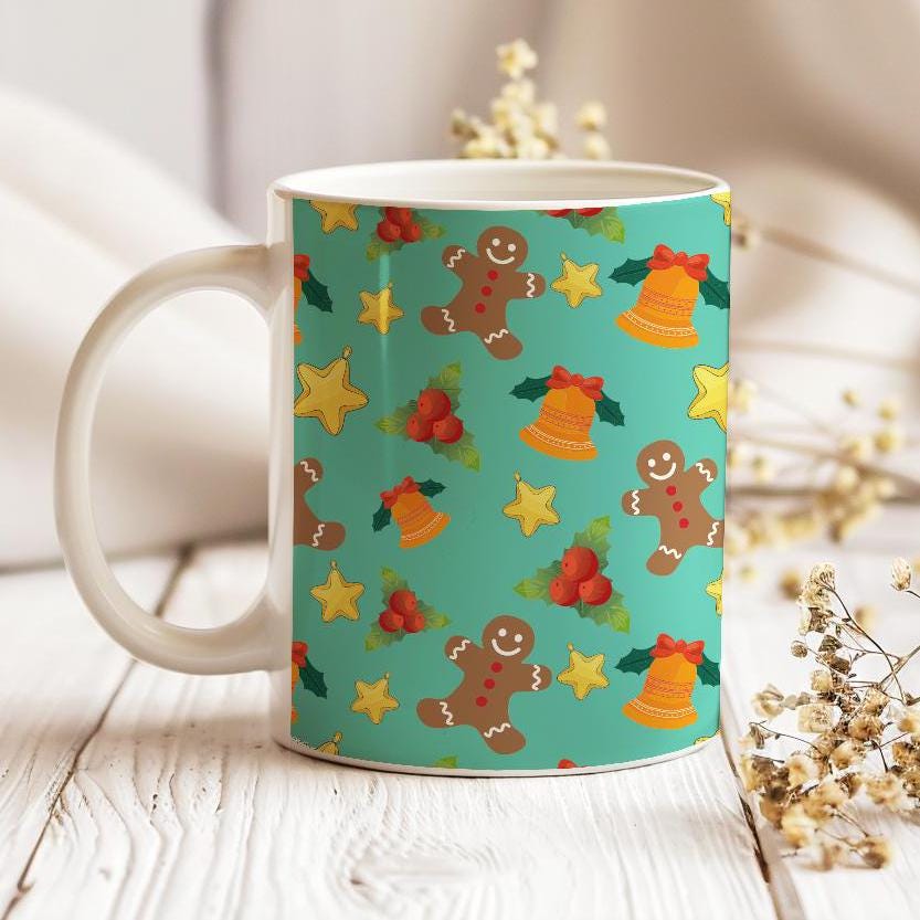 Christmas green 11 oz ceramic coffee mug for holiday drinks