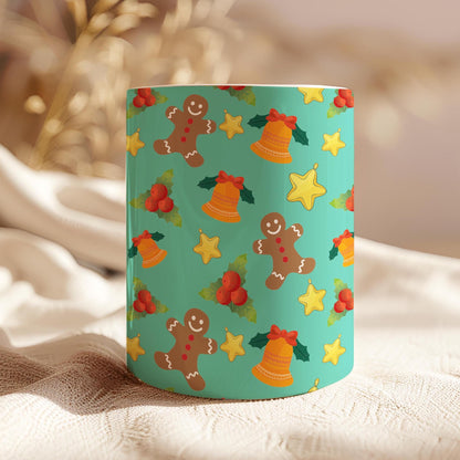 Christmas green 11 oz ceramic coffee mug for holiday drinks