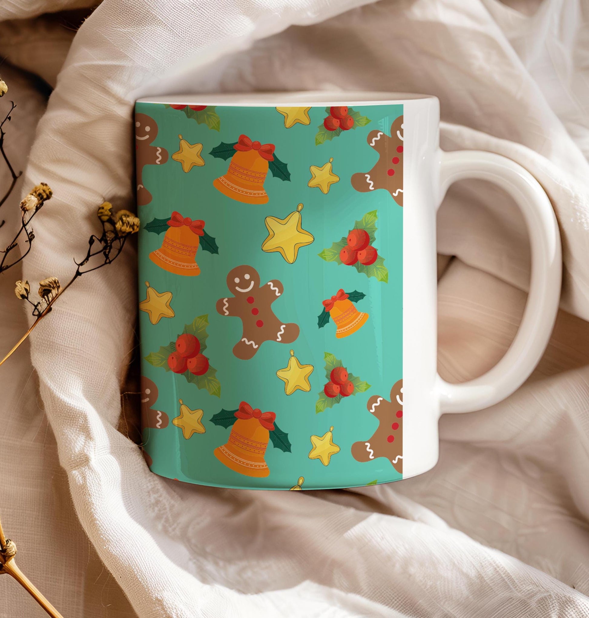 Christmas green 11 oz ceramic coffee mug for holiday drinks