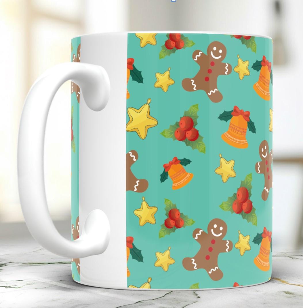 Christmas green 11 oz ceramic coffee mug for holiday drinks