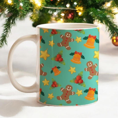 Christmas green 11 oz ceramic coffee mug for holiday drinks