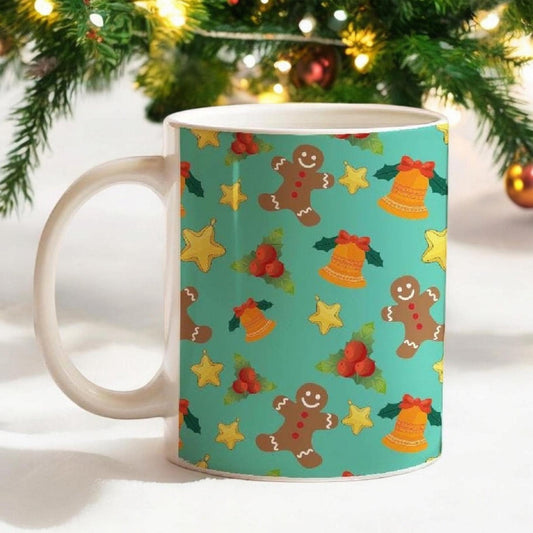Christmas green 11 oz ceramic coffee mug for holiday drinks