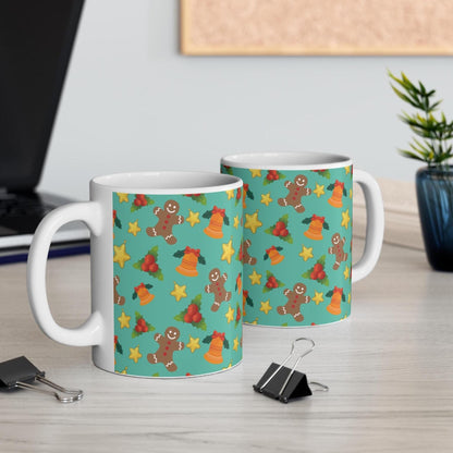 Christmas green 11 oz ceramic coffee mug for holiday drinks