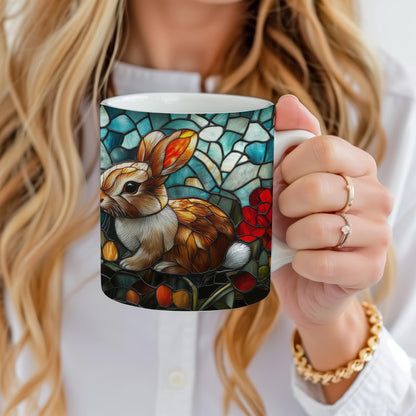 Easter Bunny Stained Glass Effect Mug, Animal Lover Tea Cup, Gift for Rabbit Lover, Ceramic Mug 11 Oz, Birthday Present for Mom