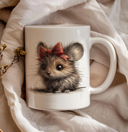 Cute Mouse Mug, Shaggy Mouse 11 Oz Mug, Ceramic Tea Cup, Coffee Mug, Ready as Gift, Christmas Gift, Coffee Lover Gift, Animals Lover Gift