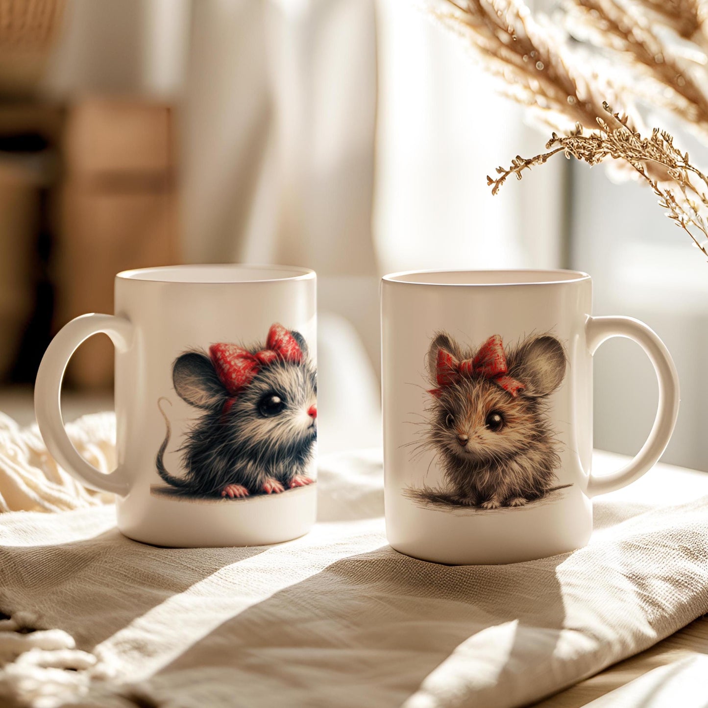 Cute Mouse Mug, Shaggy Mouse Image Mug, 11 Oz Ceramic Tea Cup, Coffee Mug, Ready Christmas Gift, Coffee Lover Gift, Animals Lover Gift