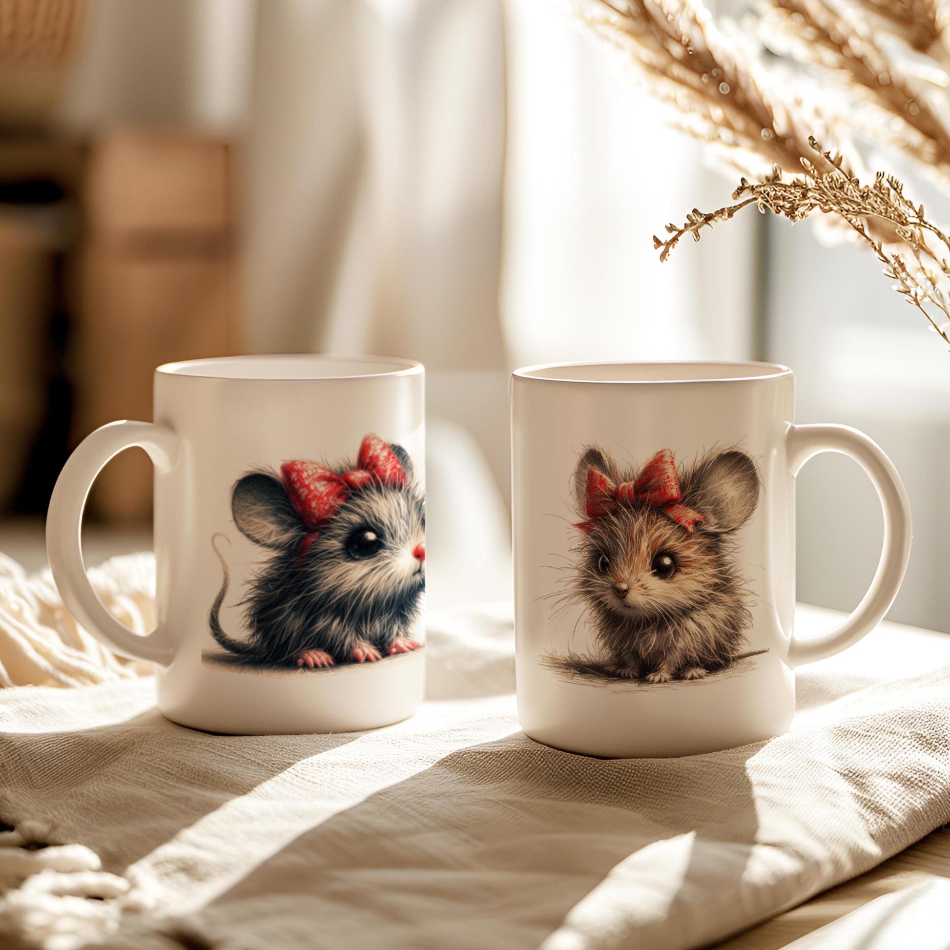Cute Mouse Mug, Shaggy Mouse Image Mug, 11 Oz Ceramic Tea Cup, Coffee Mug, Ready Christmas Gift, Coffee Lover Gift, Animals Lover Gift