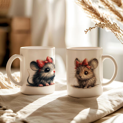 Cute Mouse Mug, Shaggy Mouse Image Mug, 11 Oz Ceramic Tea Cup, Coffee Mug, Ready Christmas Gift, Coffee Lover Gift, Animals Lover Gift