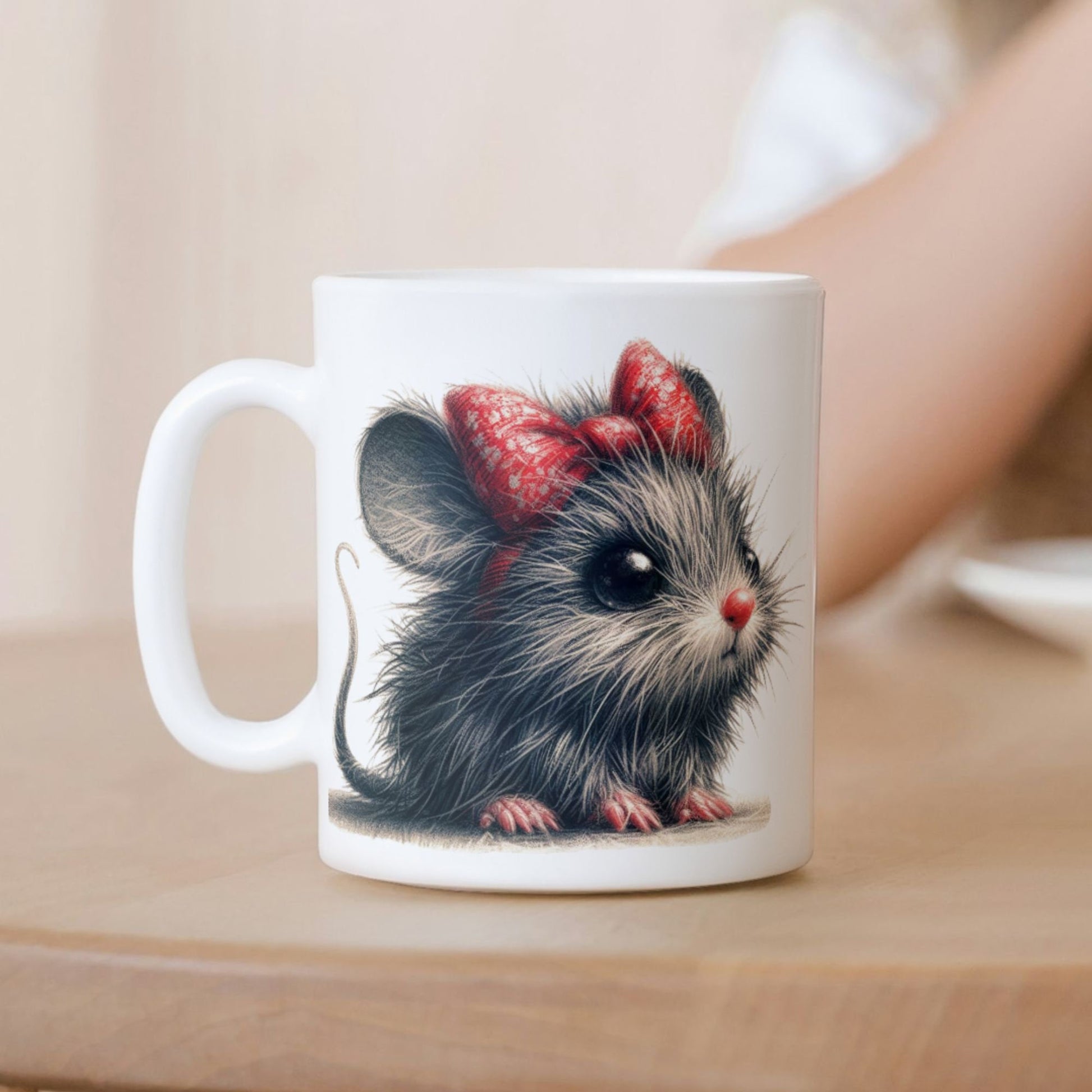 Cute Mouse Mug, Shaggy Mouse 11 Oz Mug, Ceramic Tea Cup, Coffee Mug, Ready as Gift, Christmas Gift, Coffee Lover Gift, Animals Lover Gift