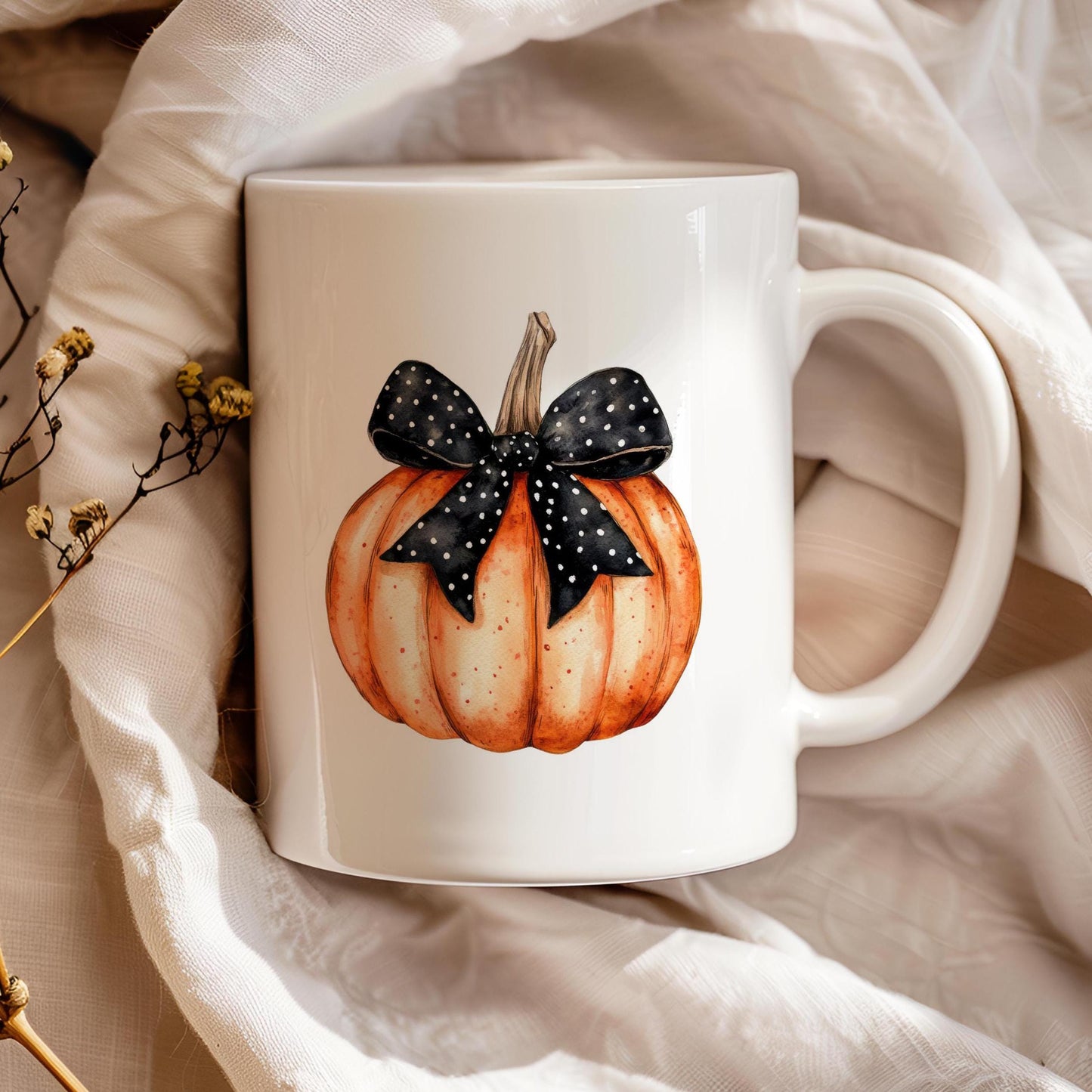 Pumpkin Mug, Fall Ceramic Tea Cup With Orange Pumpkin and Black Bow, Funny Halloween Mug, Cute Autumn Coffee Mug, Fall Borned Gift Idea