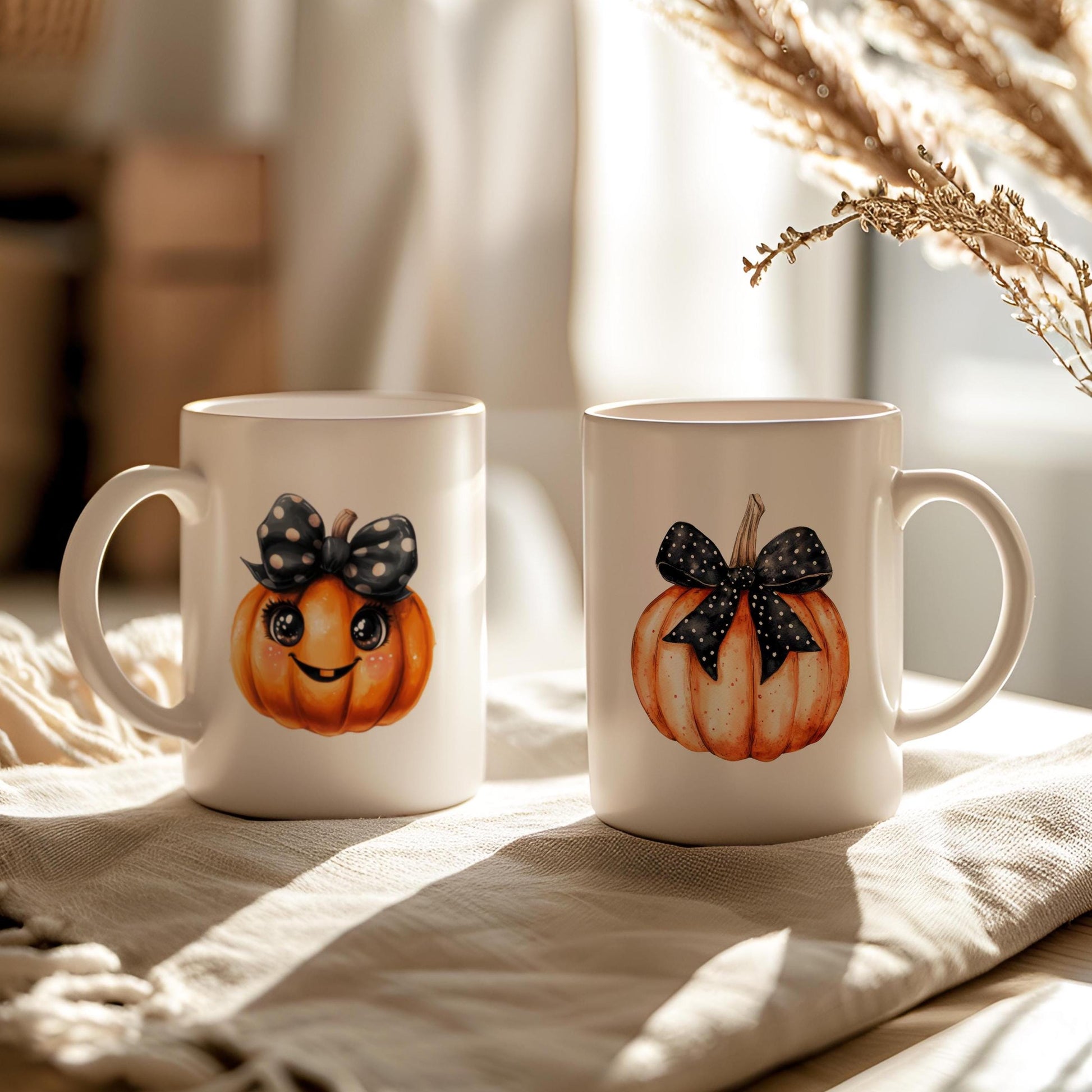 Pumpkin Mug, Fall Ceramic Tea Cup With Orange Pumpkin and Black Bow, Funny Halloween Mug, Cute Autumn Coffee Mug, Fall Borned Gift Idea