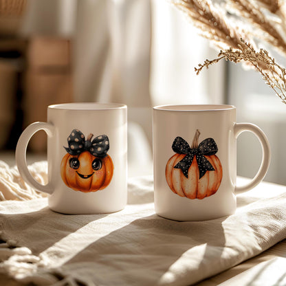 Pumpkin Mug, Fall Ceramic Tea Cup With Orange Pumpkin and Black Bow, Funny Halloween Mug, Cute Autumn Coffee Mug, Fall Borned Gift Idea