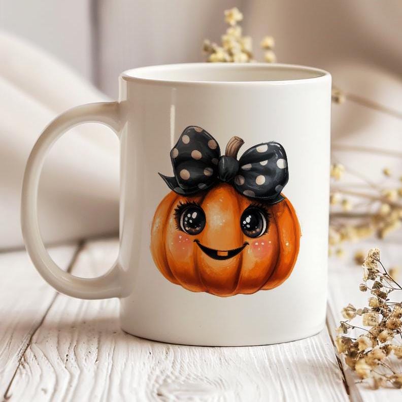 Pumpkin Mug, Fall Ceramic Tea Cup With Orange Pumpkin and Black Bow, Funny Halloween Mug, Cute Autumn Coffee Mug, Fall Borned Gift Idea