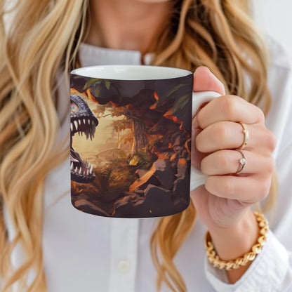 T-Rex 11 oz ceramic coffee mug with dinosaur design