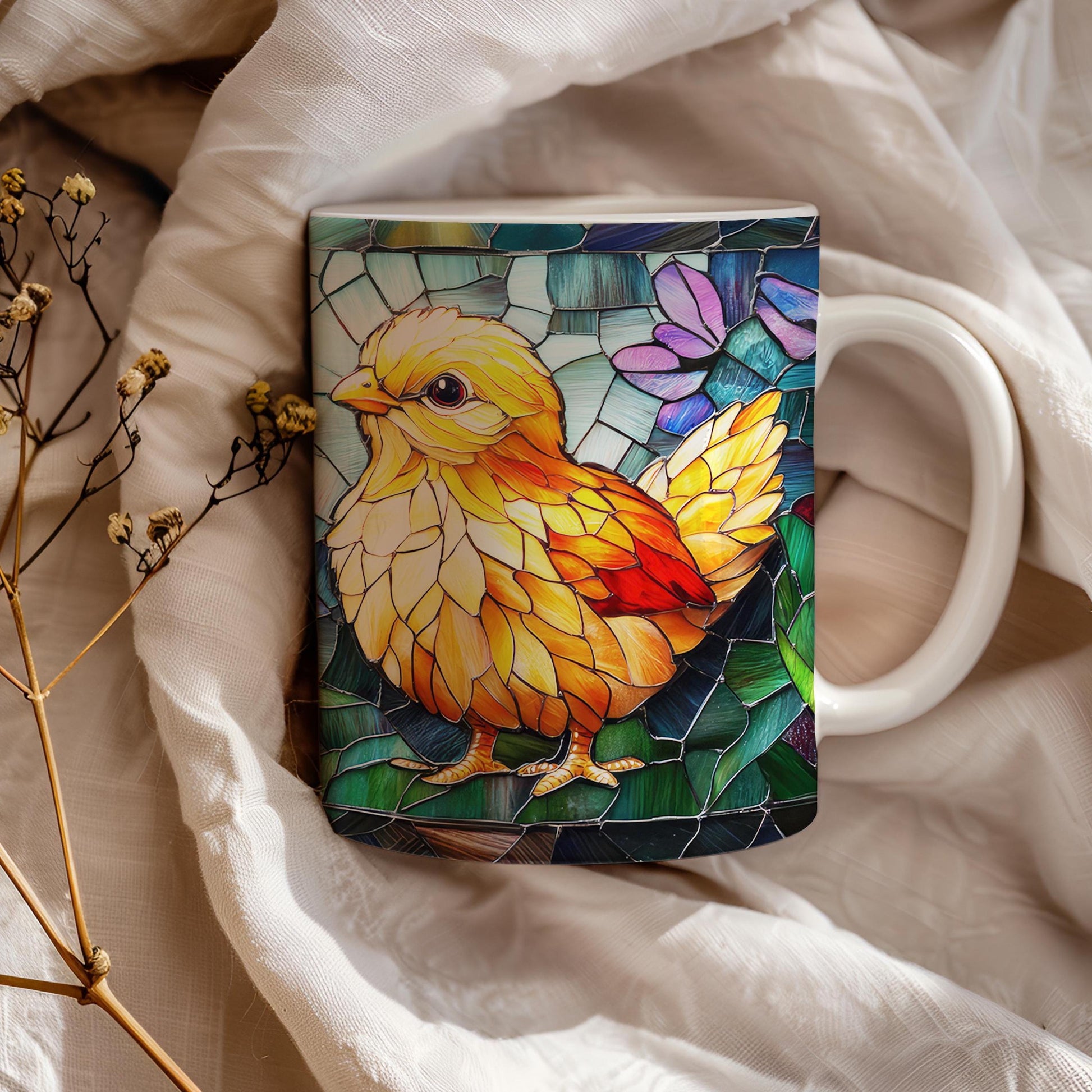Easter Chicken Stained Glass Effect Mug, Birds Lover Tea Cup, Farm Lover Gift, Ceramic Mug 11 Oz, Farm Birds, Easter Lover Gift