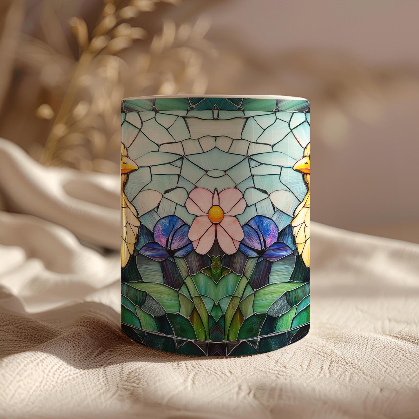 Easter Chicken Stained Glass Effect Mug, Birds Lover Tea Cup, Farm Lover Gift, Ceramic Mug 11 Oz, Farm Birds, Easter Lover Gift