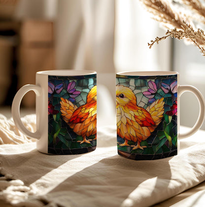Easter Chicken Stained Glass Effect Mug, Birds Lover Tea Cup, Farm Lover Gift, Ceramic Mug 11 Oz, Farm Birds, Easter Lover Gift