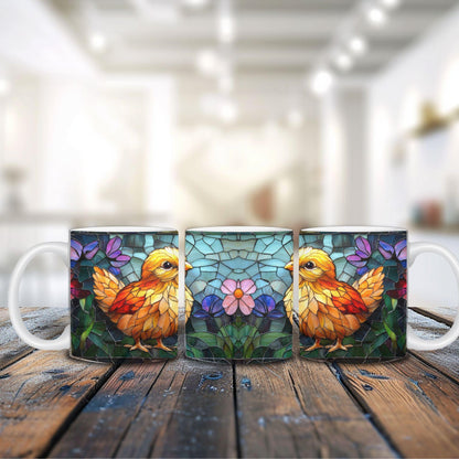 Easter Chicken Stained Glass Effect Mug, Birds Lover Tea Cup, Farm Lover Gift, Ceramic Mug 11 Oz, Farm Birds, Easter Lover Gift