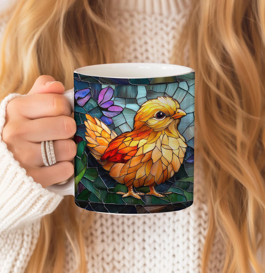 Easter Chicken Stained Glass Effect Mug, Birds Lover Tea Cup, Farm Lover Gift, Ceramic Mug 11 Oz, Farm Birds, Easter Lover Gift