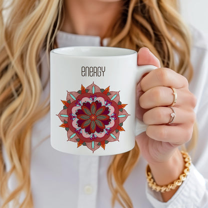 Oriental Mug, Energy Mandala Tea Cup, Gift for Yoga Enthusiast, Ceramic Mug 11 Oz, Oriental Arts Lover Mug, Mandala Mug, Coffee Lover Gift